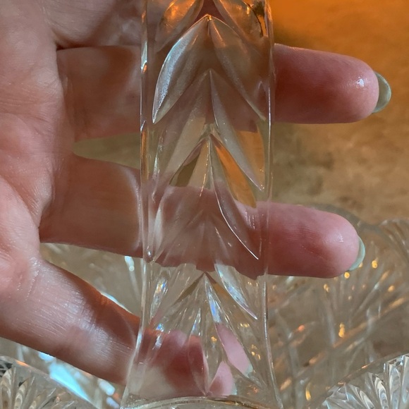 Made in Slovakia - Lead Crystal Footed Basket - Hatch/Fan Design  Matching Bowl - Picture 7 of 14